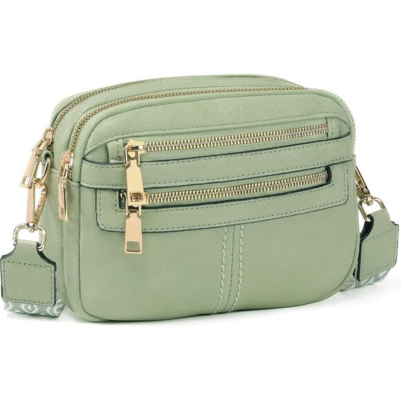 6-Pocket Crossbody Bags for Women Vegan Leather Handbags Light Green Travel Bag - Picture 7 of 7